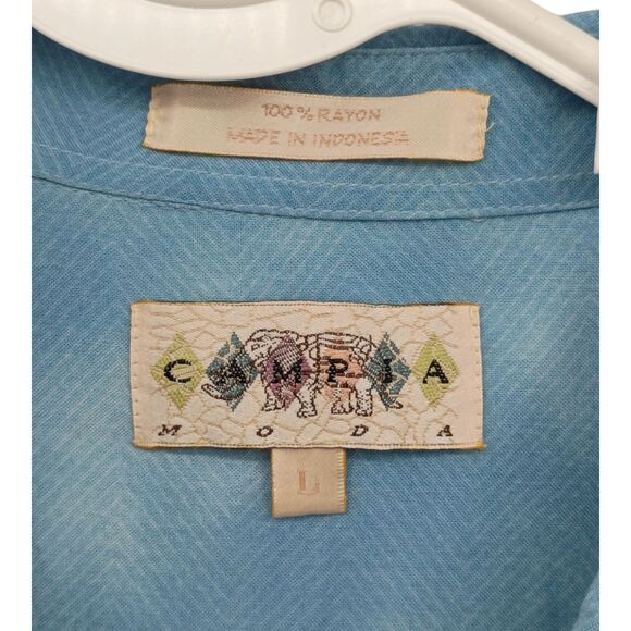 Campia Hawaiian Shirt Mens Short Sleeve Blue Button Down Palm Tree Beach Large - Picture 8 of 9